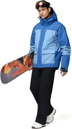 Комплект гірськолижний чоловічий HOTIAN: куртка та штани, водонепроникний, дихаючий, знімний капюшон, для сноуборду та гірських лиж (XXL, BU+BK)