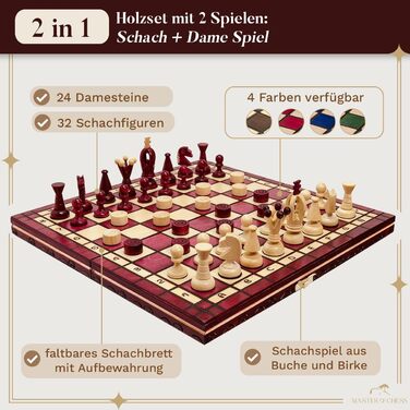 Шахи та шашки Great Kingdom Master of Chess, червоні, 35 см, ручна робота, дорожній комплект для дітей і дорослих