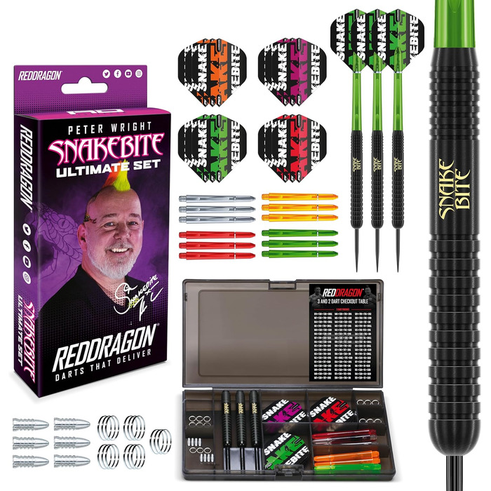 Дротики Red Dragon Peter Wright Snakebite Brass зі сталевим вістрям, набір для дартсу, професійні