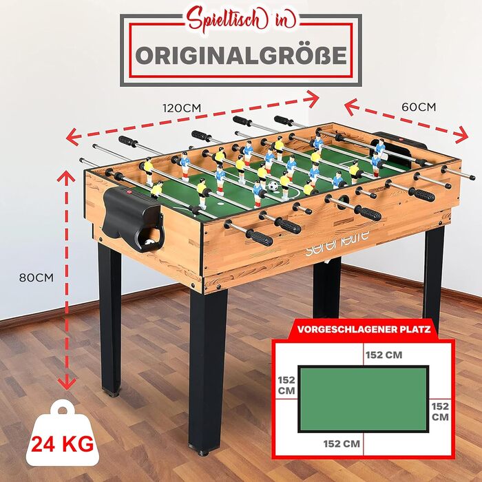 СеренЛайф 4-в-1/5-в-1 Багатофункціональний стіл – більярдний, тенісний, кікер, хокей, шафлборд та боулінг – ігровий стіл для дітей та дорослих, 4-в-1, кікер-версія