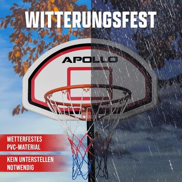 Баскетбольне кільце Apollo з регульованою висотою 155-305 см для дітей та дорослих - комплект для вулиці