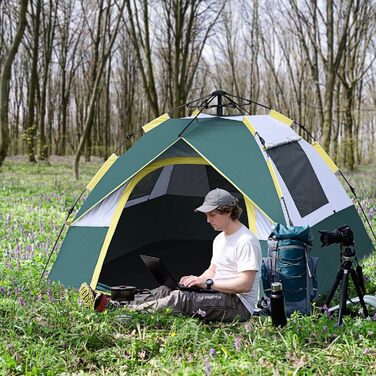 Намет Outsunny кемпінговий для 3 осіб Pop-up купольний, водонепроникний (1000 мм), з вікном, килимком, гачками, сумкою для транспортування - для сімейного відпочинку, подорожей, трекінгу, саду