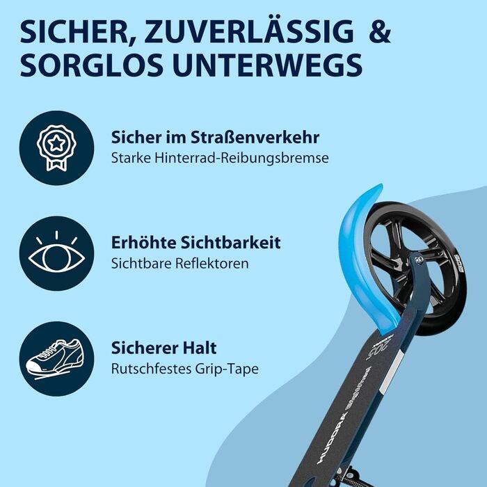 Самокат HUDORA BigWheel Pure алюмінієвий, складаний, для дорослих і підлітків, до 100 кг, з підніжкою, регульований кермо