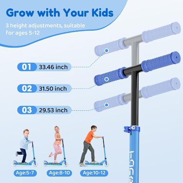 Самокат дитячий TONBUX Roller Kinder 6 років, з підсвіткою, регульованою висотою, складний, для дітей 5-12 років