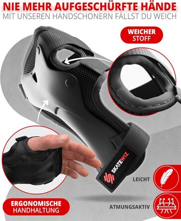 Набір захисту SKATEWIZ 6 шт. для дітей та дорослих - наколінники, налокітники, захист зап'ястків, чорний Protect-1 XS