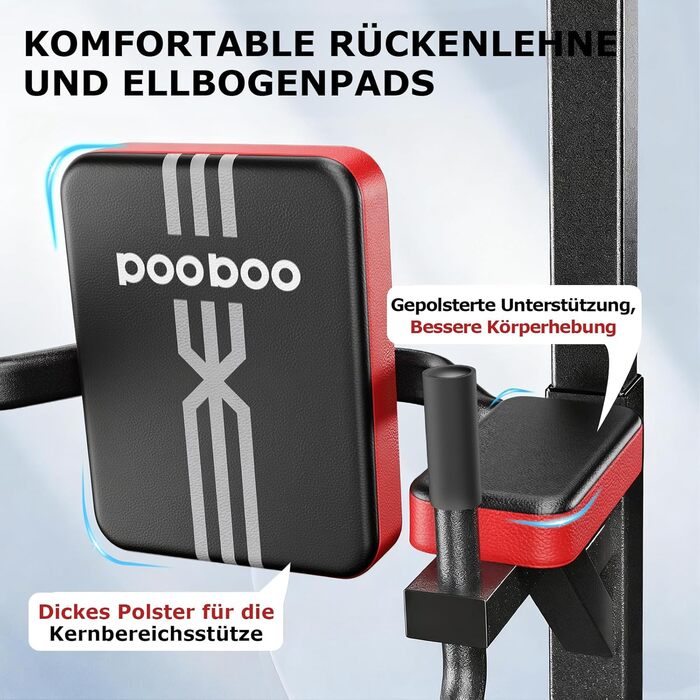 Силовий комплекс Pooboo Power Tower: багатофункціональний турнік з брусами для дому, 11 рівнів регулювання висоти, еластичні стрічки, чорний