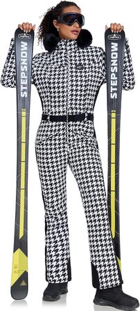 Жіночий гірськолижний костюм-комбінезон HOTIAN. Водонепроникний, вітронепроникний, теплий зимовий костюм для сноуборду та лиж. Білий/Чорний.