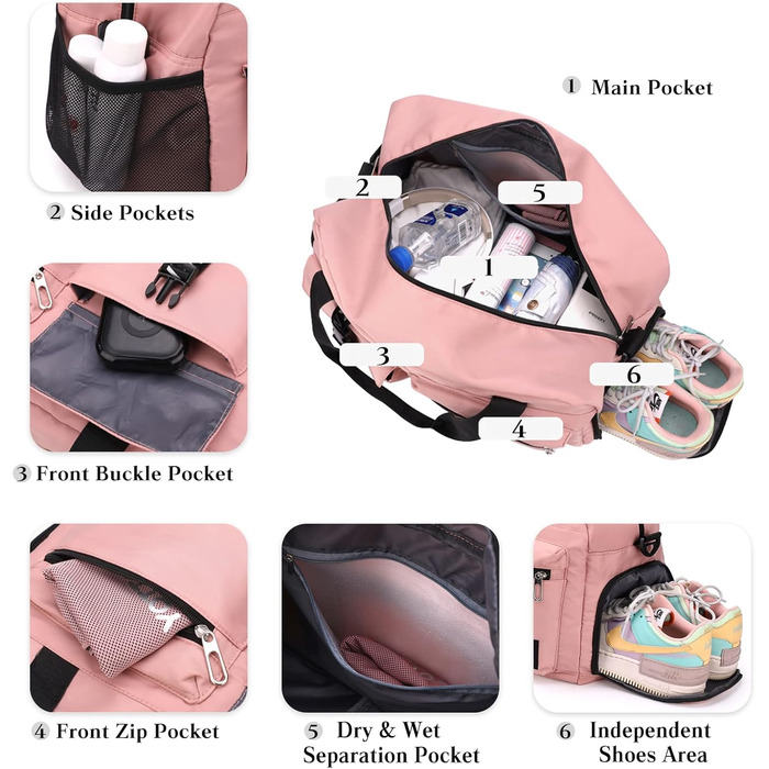 Велика спортивна сумка CORIOS для чоловіків і жінок, дорожня duffle bag з оксфорду, для плавання, фітнесу, тренувань, ручна поклажа з відділенням для взуття, сіра