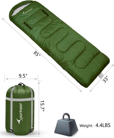 Спальний мішок Sportneer 3-4 сезони, 220x85 см - для кемпінгу, подорожей та активного відпочинку. Підходить для дорослих та дітей.