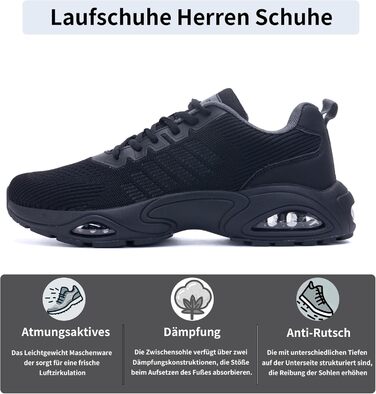 Кросівки для бігу GANNOU чоловічі спортивні чорні, розмір 40-47, з амортизацією