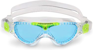 Дитячі плавальні окуляри AQUASPHERE Vista JR з UV-захистом, силіконовим ущільненням, протитуманним та герметичним склом, прозоро-салатові з синіми лінзами для хлопчиків і дівчат від 6 років