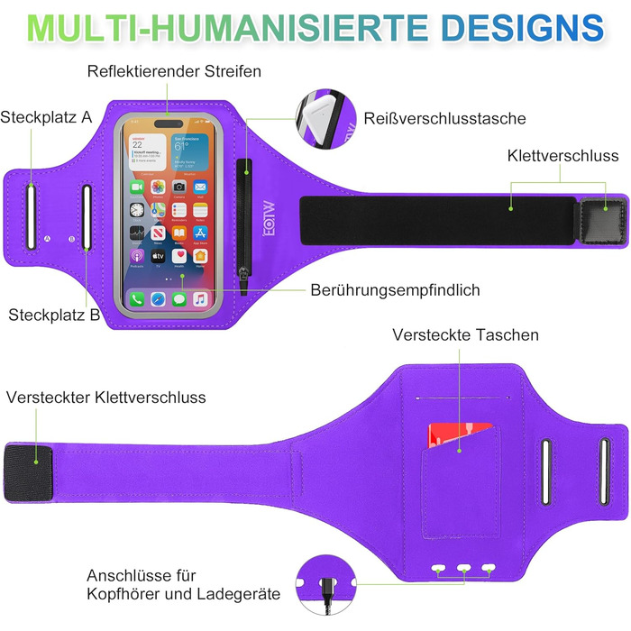 Спортивний браслет для телефону EOTW Joggen: зручна підставка для iPhone/Samsung (5.5-6.0 дюйми) з кишенькою для AirPods