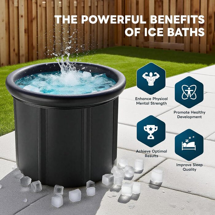 Преміум Ейсбад XL (80 см Ø) - Комплект для криотерапії з тони, крио ванна, криотонна з кришкою та тканиною - для відновлення та оздоровлення