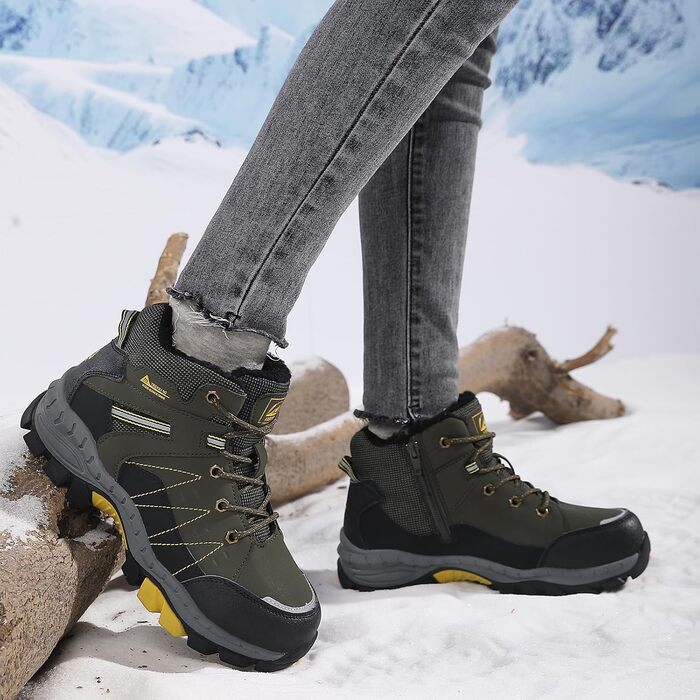 Зимові чоботи ASTERO для хлопчиків 31-38, снігоступи, дитячі черевики для походів з металевими шипами, утеплені, нековзні (A Grün, 31 EU)