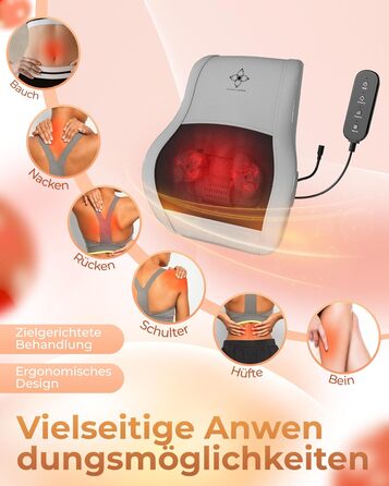 Масажер Shiatsu MASSAGEWERK для спини та шиї, електричний з підігрівом, ергономічний, для зняття м'язового болю та напруги, сірий