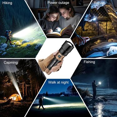 Ліхтарик LED SKYFIRE акумуляторний 5000 люмен, з функцією запалювання, зумом та Power Bank для кемпінгу та надзвичайних ситуацій