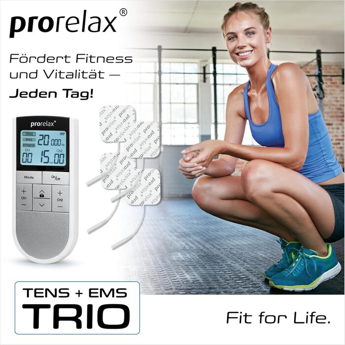 Prorelax TENS/EMS Trio: електростимулятор для релаксації, м'язів та зняття болю | 3 терапії, 50 програм, 16 рівнів інтенсивності