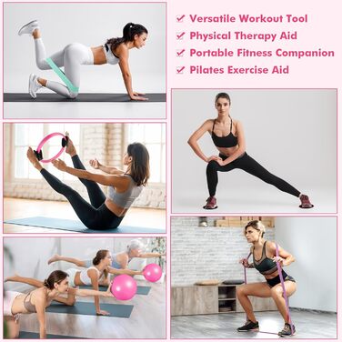 Набір для пілатесу: кільце, еластичні стрічки, фітбол, диски для ковзання, плакат з інструкцією. Комплект для домашніх тренувань. Рожевий, посилений