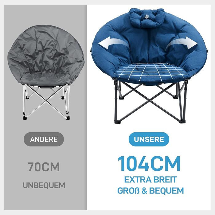 Крісло для кемпінгу EVER ADVANCED Luxus Moonchair XXL - велике розкладне крісло для відпочинку, 150 кг, блакитне