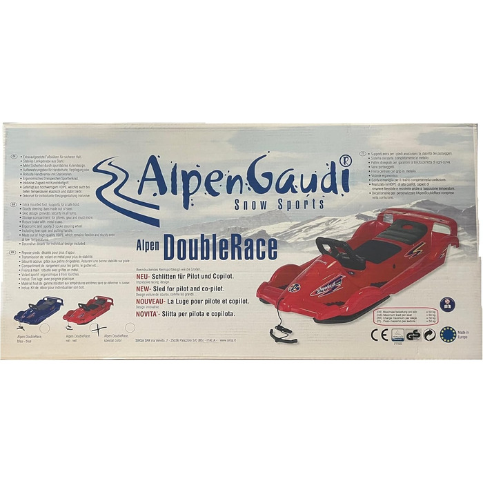 Двомісні сани AlpenGaudi Double Race червоні 114x55x28 см для снігу, нові в упаковці