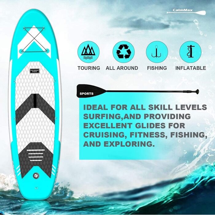 Надувне SUP Board CalmMax 320x76x15 см (10.6') до 150 кг. Комплект з веслом, насосом та аксесуарами. Підходить для підлітків та дорослих.