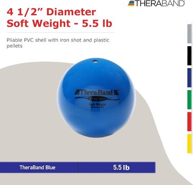 Медичний м'яч TheraBand 2,5 кг для силових вправ, реабілітації, пілатесу, йоги, тренувань вдома, діаметр 11,4 см, синій