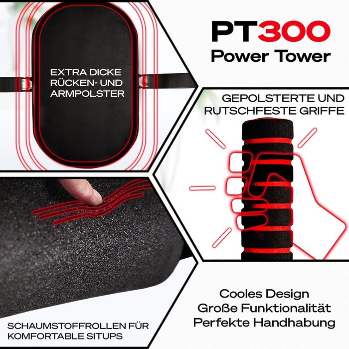 Sportstech 7в1 Power Tower PT300: турнік, бруси для віджимань, силовий тренажер для дому, чорний