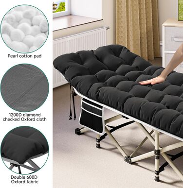 Складне кемпінгове ліжко YITAHOME для дорослих з матрацом, міцне та надійне, блакитне (чорний + матрац)