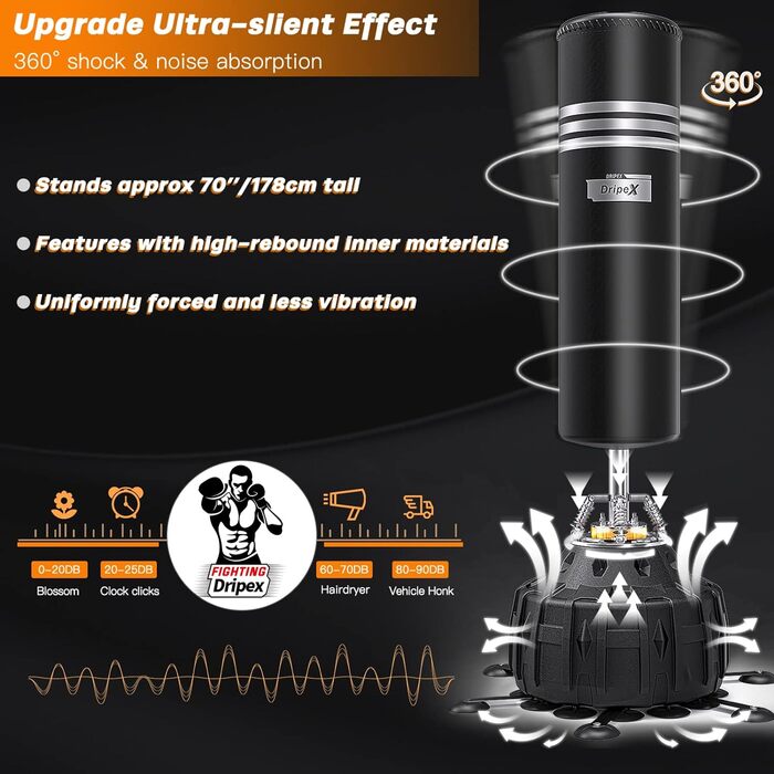 Стенд-боксерська боксерська сумка Dripex для дорослих, чорна, з 6 регульованими ніжками