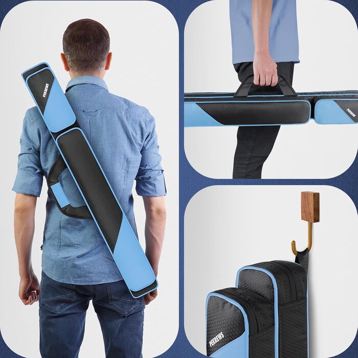 Чохол для більярду на 2 кия з кишенями для аксесуарів, міцний, поліестер, з плечовим ременем та ручкою, м'який, для жінок та чоловіків (Турквіз / Чорний)