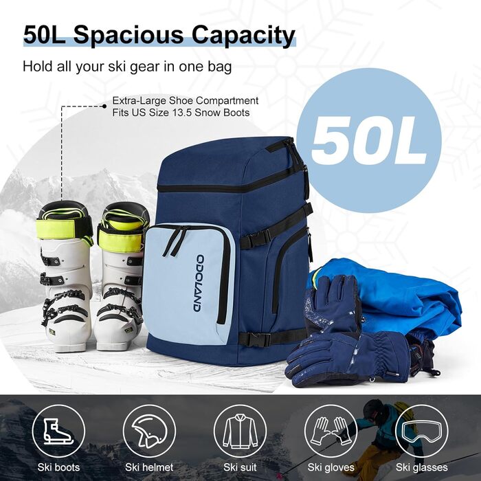 Чохол для лиж Odoland Skitasche Set: комплект для лиж та взуття, водонепроникний, до 200 см, для чоловіків та жінок