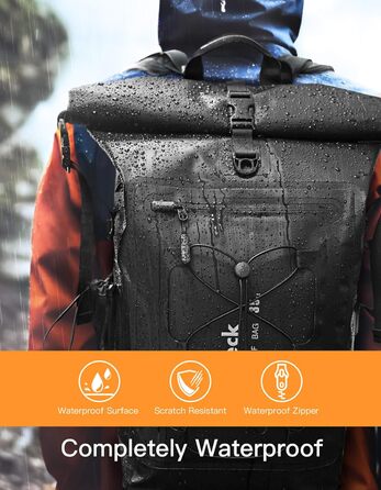 Рюкзак Inateck RollTop 30-35 л для чоловіків, водонепроникний, багатофункціональний органайзер із знімним плечовим ременем, клапаном для виходу повітря, водонепроникною блискавкою, для велоспорту, туризму, активного відпочинку