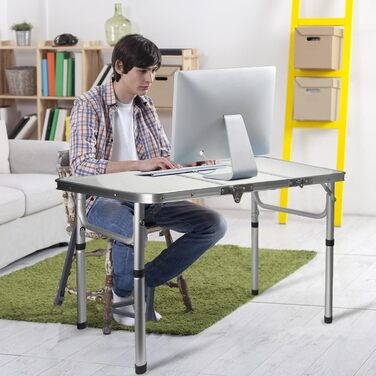 Складний туристичний стіл CPROSP 90x40 см, регулювання висоти 26-70 см, срібний