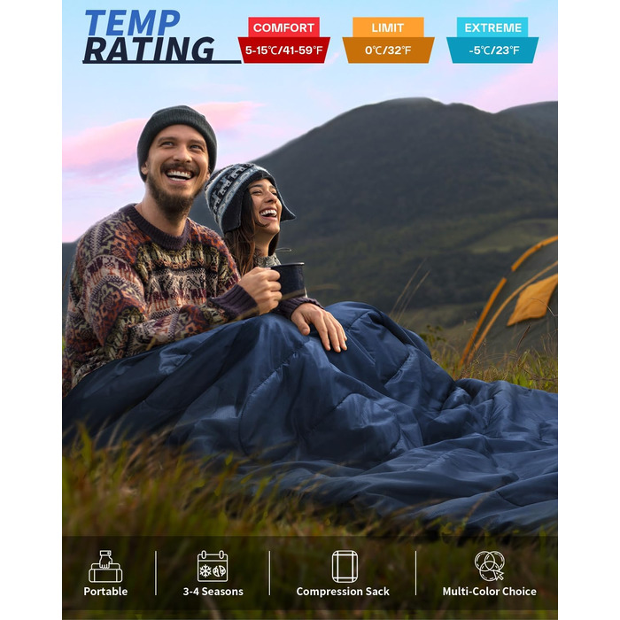 Спальний мішок Outdoor Sportneer для 2 осіб, 3 сезони, 220x150 см, 2.75 кг з подушками, дорослий, блакитний