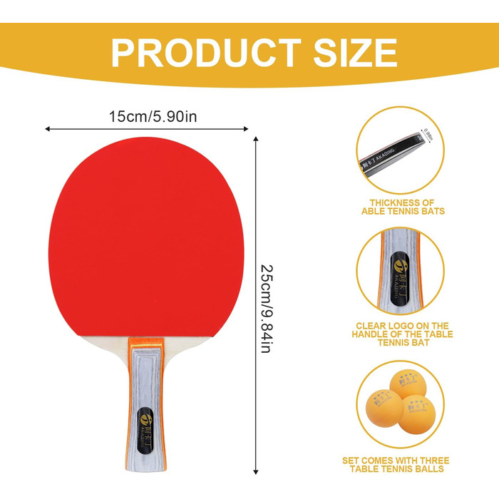Набір для пінг-понгу Mritrit для 2 гравців: 2 ракетки та 3 м'ячі, ідеально для початківців, для гри в приміщенні та на вулиці