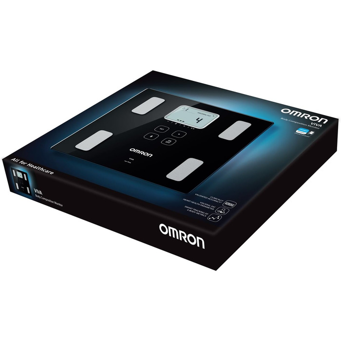 OMRON Viva – розумні ваги-аналізатор складу тіла з Bluetooth і додатком, вимірювання жирової маси, ваги, вісцерального жиру, м'язової маси, базового обміну та ІМТ; для 4 користувачів, тонометр з Bluetooth