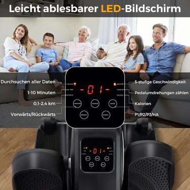 Еліптичний тренажер COSTWAY Mini під стіл, електричний з LED-дисплеєм та пультом дистанційного керування, для дому, портативний, чорний