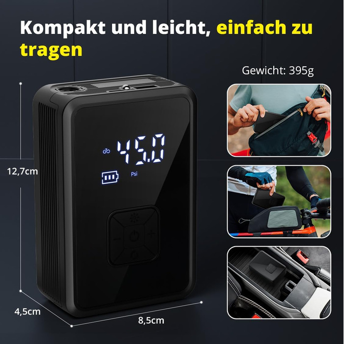 Електричний насос Oasser 150 PSI для велосипеда, авто, м'яча, кемпінгу з LED-ліхтариком