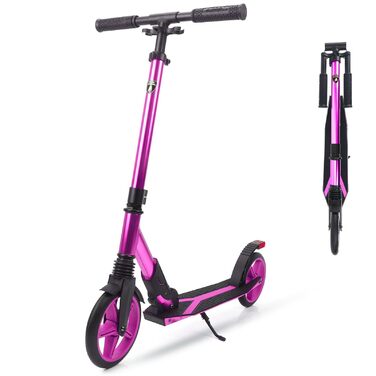 Скутер Lamborghini Tretroller Cityroller з великим колесом, складний, регульована висота, для дорослих та дітей, з підставкою, передньою амортизацією та гальмом на задньому колесі, до 100 кг (фіолетовий)