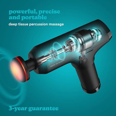 HoMedics масажний пістолет для тіла, бездротовий, з підігрівом, 5 насадок, для шиї, плечей, спини, чорний, перезаряджуваний