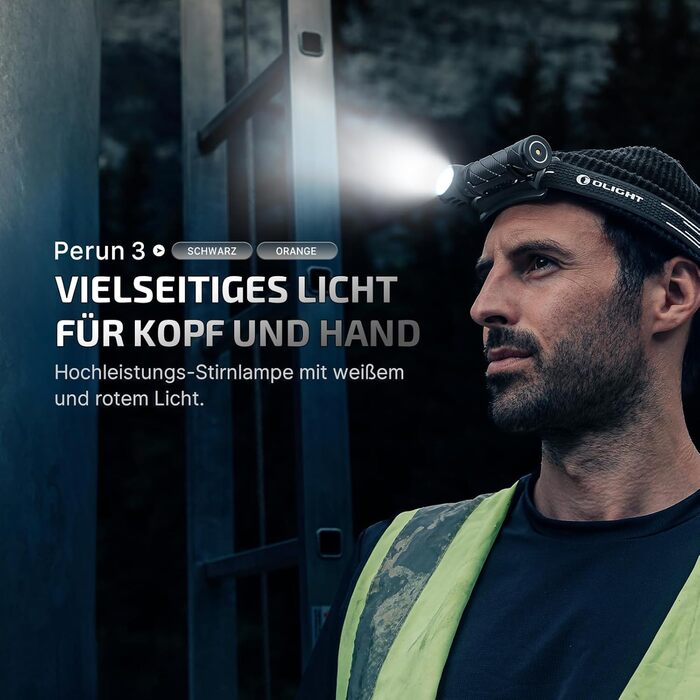 OLIGHT Perun 3: Потужна ліхтар-на-лоб LED з перезаряджанням, 3000 люмен, 7 режимів, сенсор, червоне світло, водонепроникний IP68, для кемпінгу, риболовлі, полювання, чорний