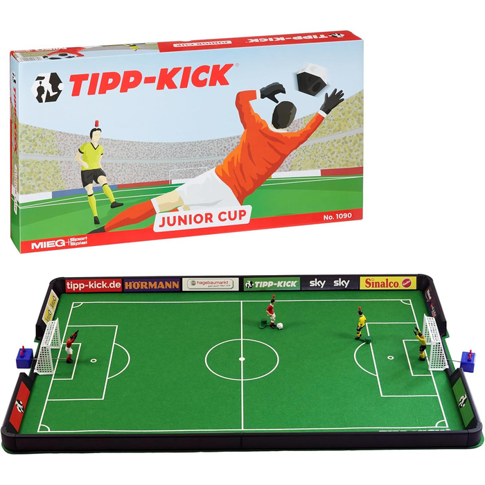 Настільна гра TIPP-KICK Junior Cup з бортами 82x56 см – готовий ігровий комплект: 2 гравці, 2 воротарі, 2 пластикові ворота, 2 м'ячі, ігрове поле з фетру