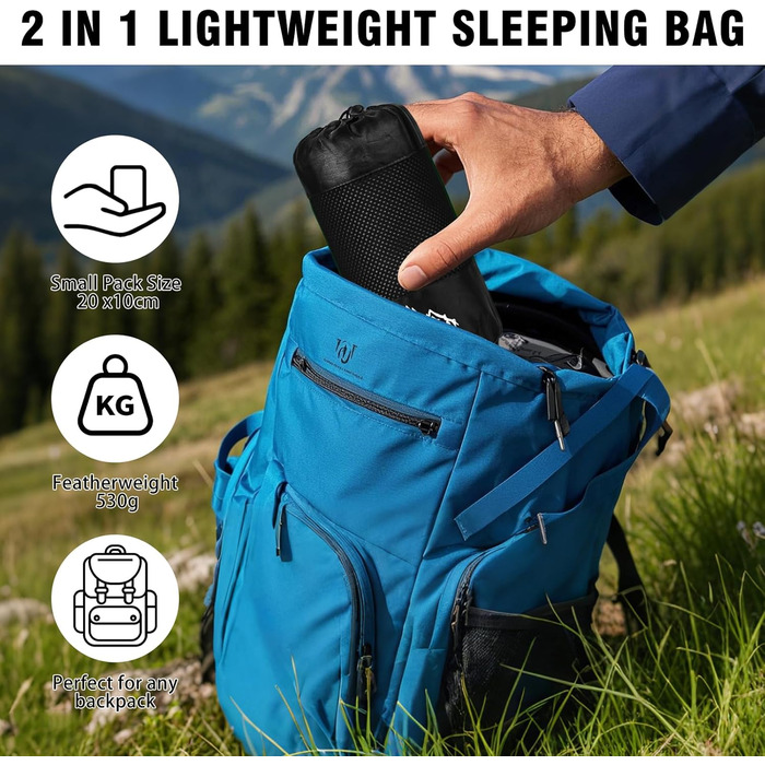 Спальний мішок туристичний бавовна, ультралегкий, для кемпінгу та піших прогулянок, з двостороннім замком, чорний