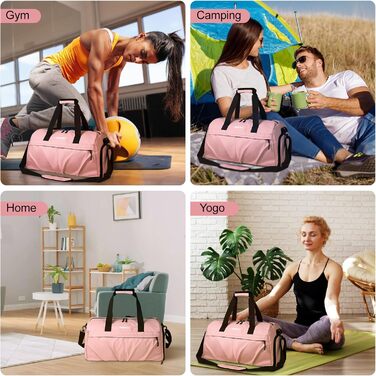 Спортивна сумка для жінок та чоловіків, жорсткий матеріал, дорожня сумка з відділенням для взуття, 2 вентиляційних отвори та мокре відділення, водонепроникна сумка-вікендер, спортивна/плавальна/сауна сумка (Зелений) (Рожевий)