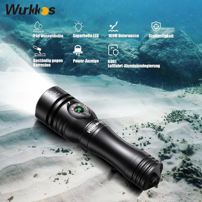 Ліхтар під водою Wurkkos DL02, 3000 Люмен, IPX8, перезарядна LED-лампа для дайвінгу, підводної зйомки та дослідження печер