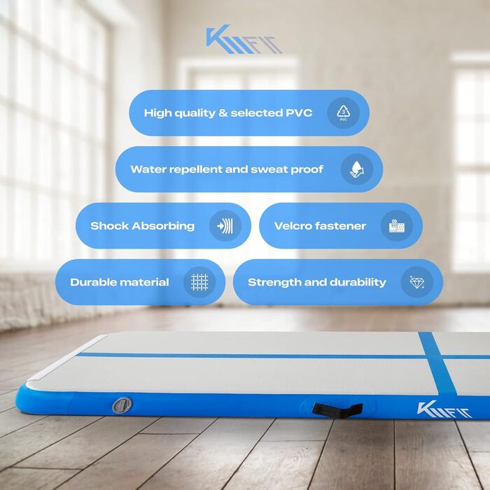 Надувна гімнастична матка Airtrack 5м: фітнес-мат для тренувань, з насосом та сумкою, стійка до УФ, блакитна