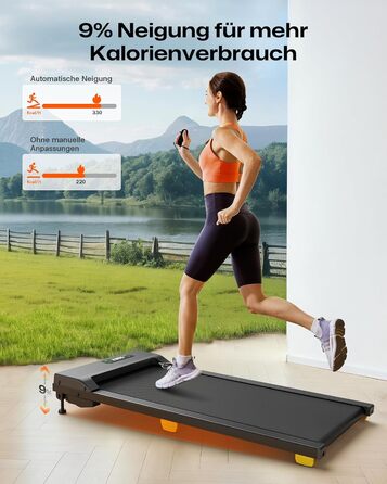 UREVO Walking Pad - біговий килимок з регулюванням нахилу 9%, тихий, з амортизацією, 2.5 к.с., для дому/офісу, з пультом, без монтажу, чорний