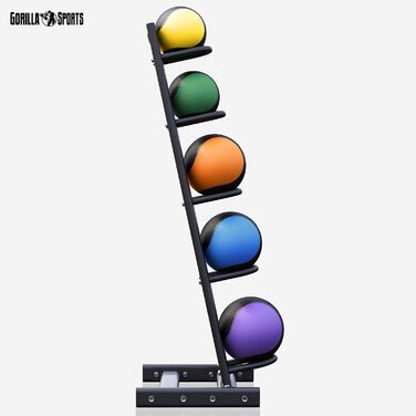 Медичний м'яч GORILLA SPORTS® - окремо/набір, 1-10 кг, з неслизькою поверхнею, гумовий, вибір кольору. Slam Ball, вантажний м'яч, тренувальний м'яч, слямбол (набір 15 кг з підставкою - багато кольорів)