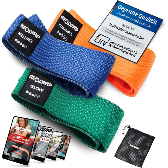 NEOLYMP Набір фітнес-гумок 5 шт. для силових тренувань, гумки для сідниць (Booty Band), з електронною книгою (E-Book)