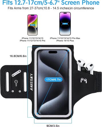 Спортивний браслет для телефону на руку: підходить для iPhone 16/15/14/13/12 Pro Max, Galaxy S25 S24. З кишенькою для навушників, для бігу та фітнесу.